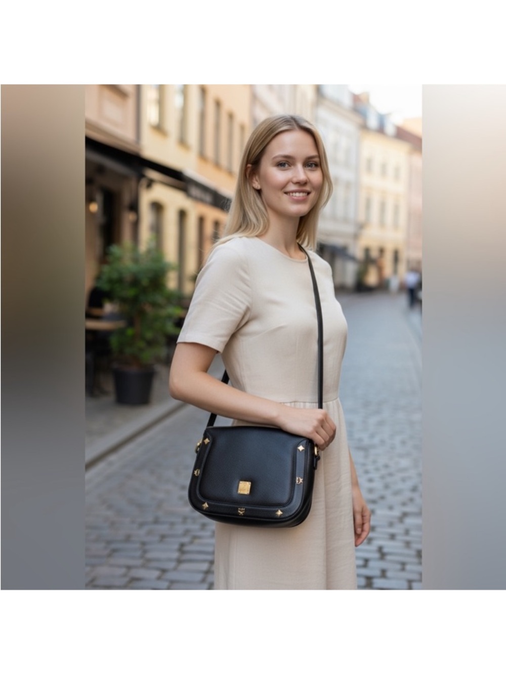 MCM Black Leather Crossbody Bag with Gold Accents - Picture 3 of 15